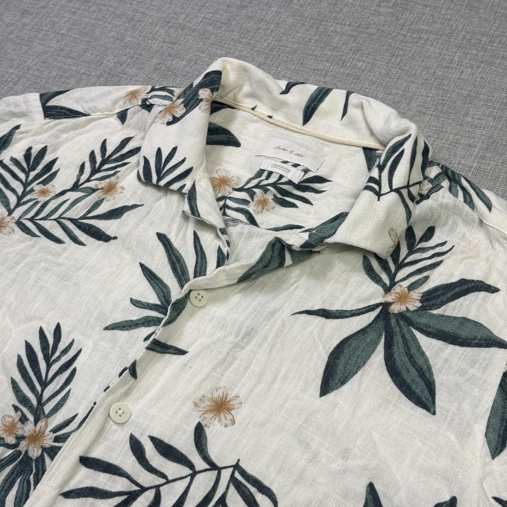 Porter & Ash Button-Up Shirt Mens M White Floral Linen Blend Short Sleeve India